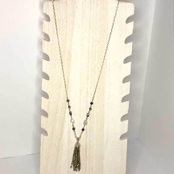 Silpada Vintage Sterling Silver 36" Onyx Quartz Bronzite Tassel Necklace - Picture 4 of 9